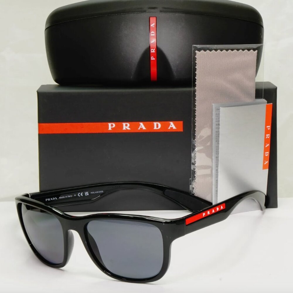 Prada Polarised Black Sunglasses Square Stripe 59mm